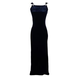 Vintage Scott McClintock Dress Gown Dark Blue Velvet Mesh Drape Formal Back 8